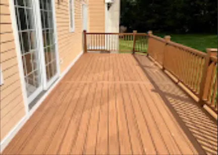 Finished rear deck surface and railing