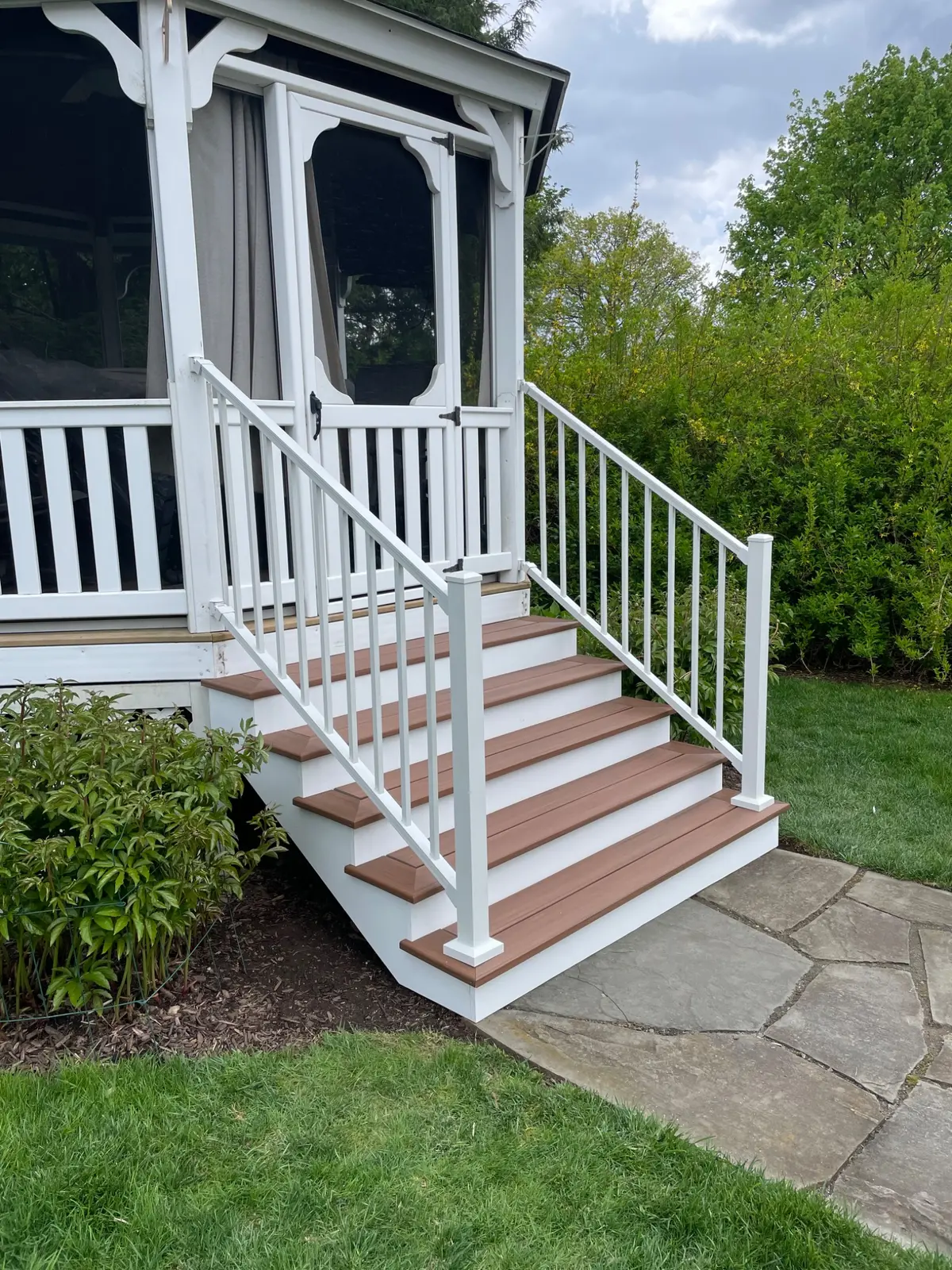 Side view of the completed gazebo stair replacement