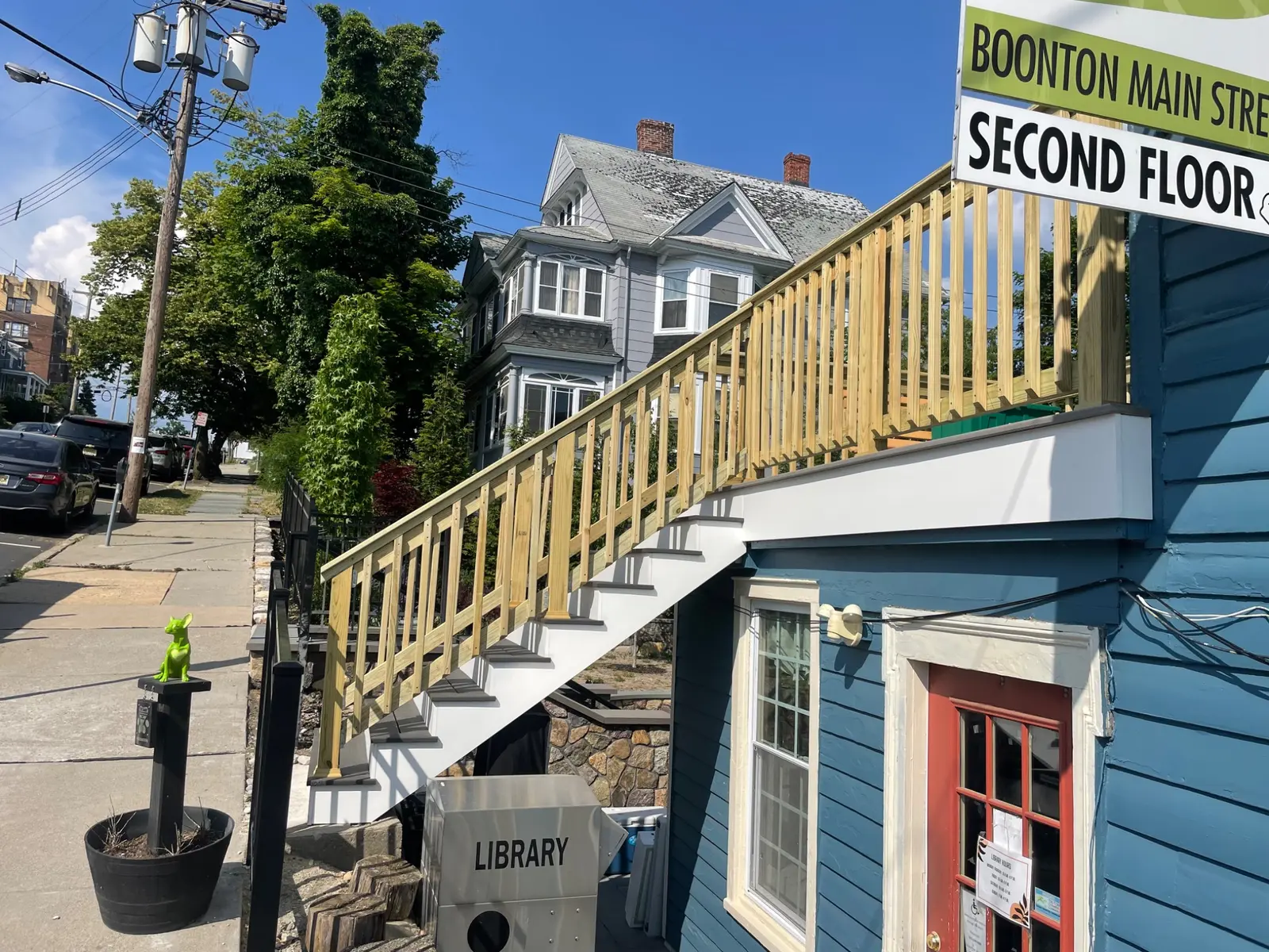 Completed composite stairs with custom pressure-treated railing