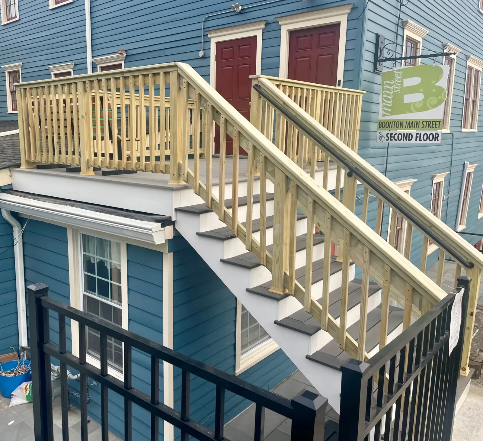 Wide view of the completed Boonton Library deck and stairway